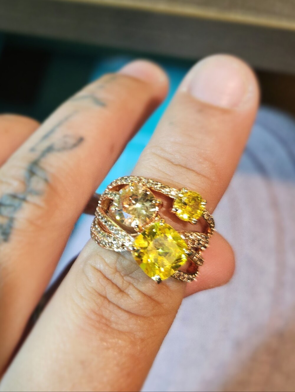 18k Gold Filled Stunning Yellow & Champagne Gemstone Statement Ring